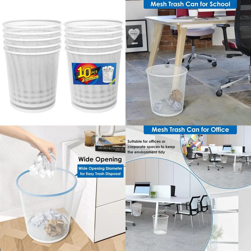 

Mesh Wastebaskets 10-Pack 6 Gallon Metal Wire Office Trash Cans for Desk Side Recycling and Waste Management