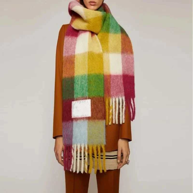 Winter Ac Studios Scarf With Tag Women Fashion Thickened Warm Shawl Classic Plaid Long Tassels Men Fluffy Solid Color Soft Shawl