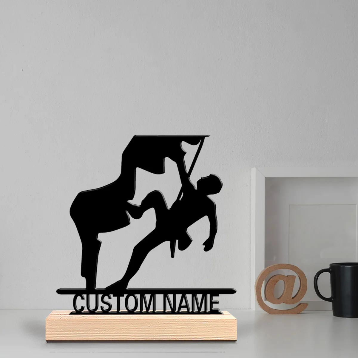 1pc Hiking Custom Text Tin Statue Metal Ornament Art Figurine With Wood Base Iron Ornament For Boys Gifts