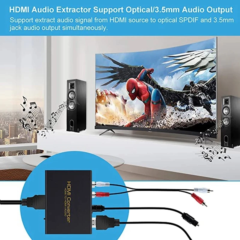 1080P ekstraktor dźwięku HDMI HDMI do Toslink Spdif optycznego R/L RCA analogowe Adapter wideo HDMI do rozdzielacz HDMI z konwerter Audio