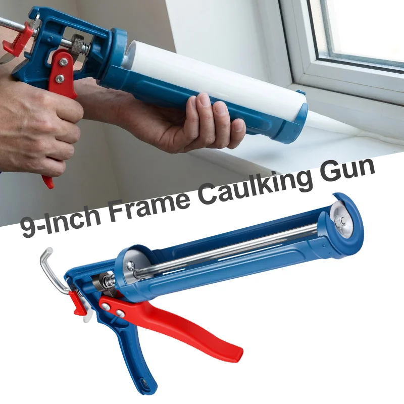 9 Inch Cradle Caulking Gun 360 Degree Swivel Barrel Heavy Duty Hand Tool Drip Free Push Rod Silicone Sealant Crack Waterproofing