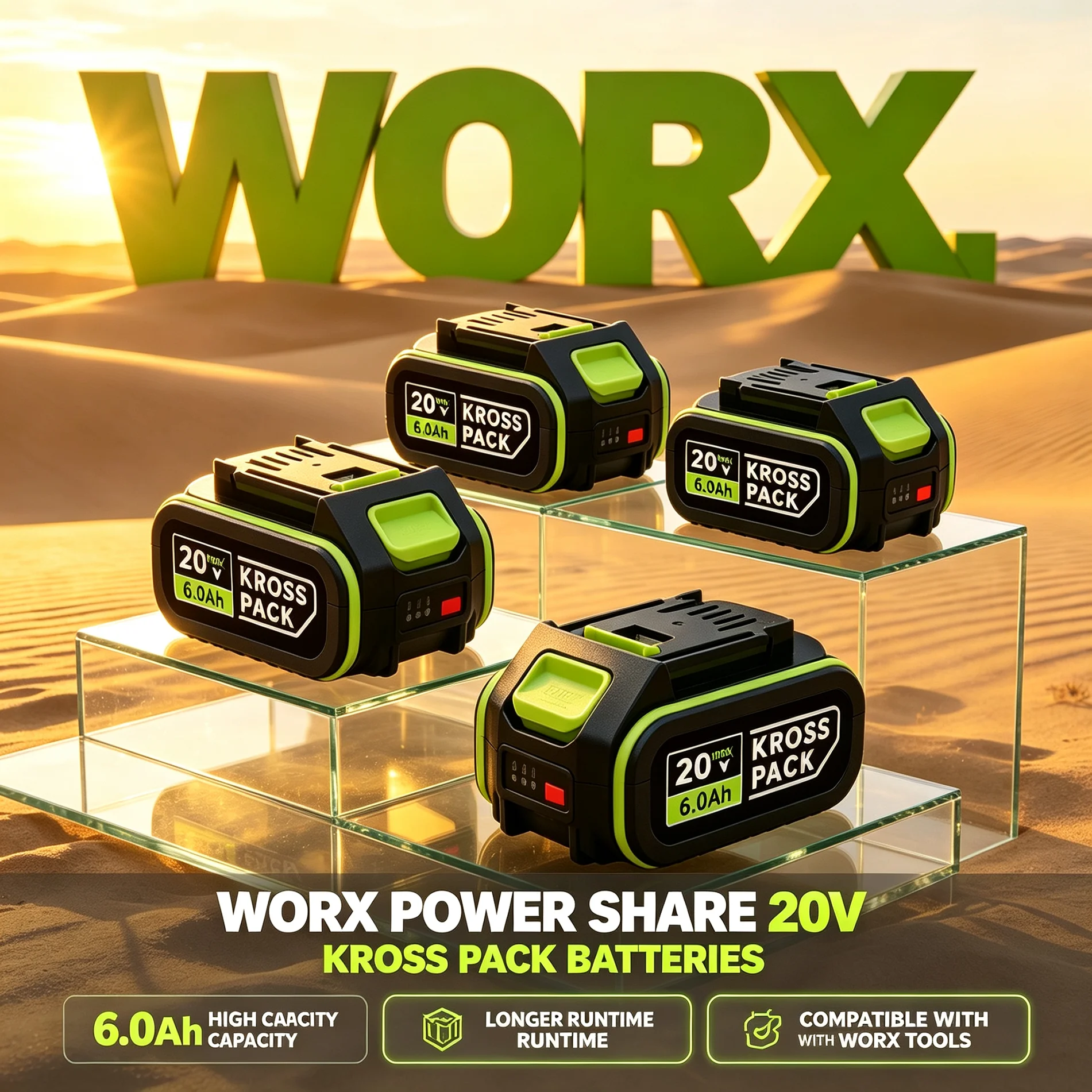 WORX 20V 5Pin Lithium Battery 6.0Ah Lightweight Design Easy Carry Fit WA3551 WA3572 ROCKWELL 20V Tools Backup Power Supply