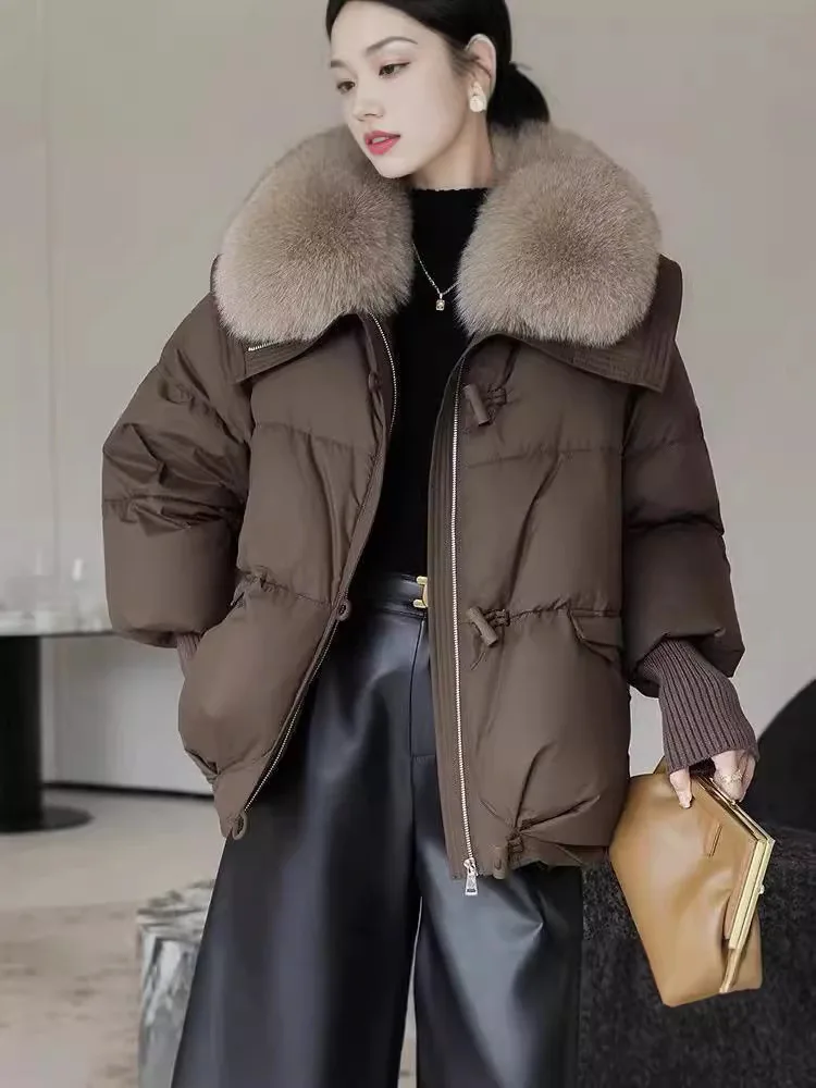 Winter Women\'s Padded Jacket Oversize Puffer Jacket With Large Fur Lapels Stylish New Cropped Thicken Warm Jacket