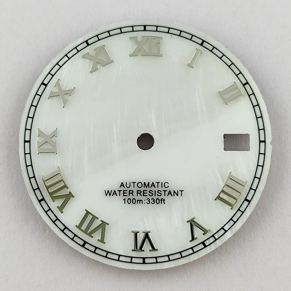 Quadrante dell'orologio da 29 mm Quadrante NH35 Quadrante con indice romano C3 Quadrante marrone/rosa/blu/conchiglia adatto per movimento NH35