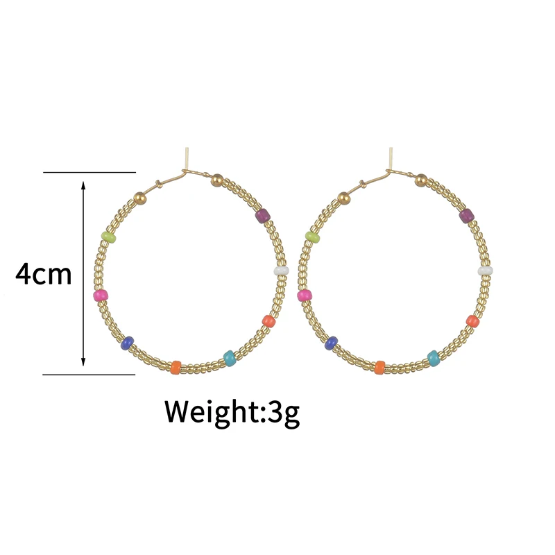 Goxijite Fashion Circle Colorful Bead Hoop Earrings For Women 40mm Gold Plated Round Earring Jewelry Party Accessory Gift