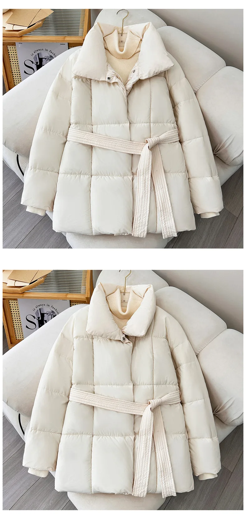 Chaqueta acolchada de algodón para mujer, abrigo con cinturón y cuello levantado, Parkas largas holgadas coreanas a la moda, prendas de vestir para mujer, novedad de 2025