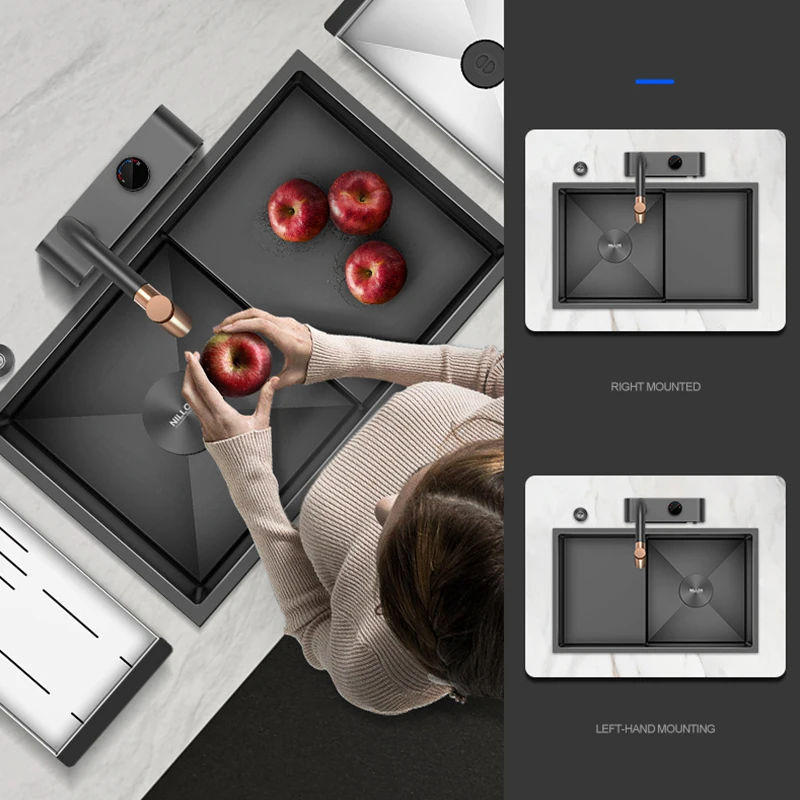 

SUS 304 Stainless Steel Handmade Undermount Kitchen Sinks New Nanometer Stepped Kitchen Sink