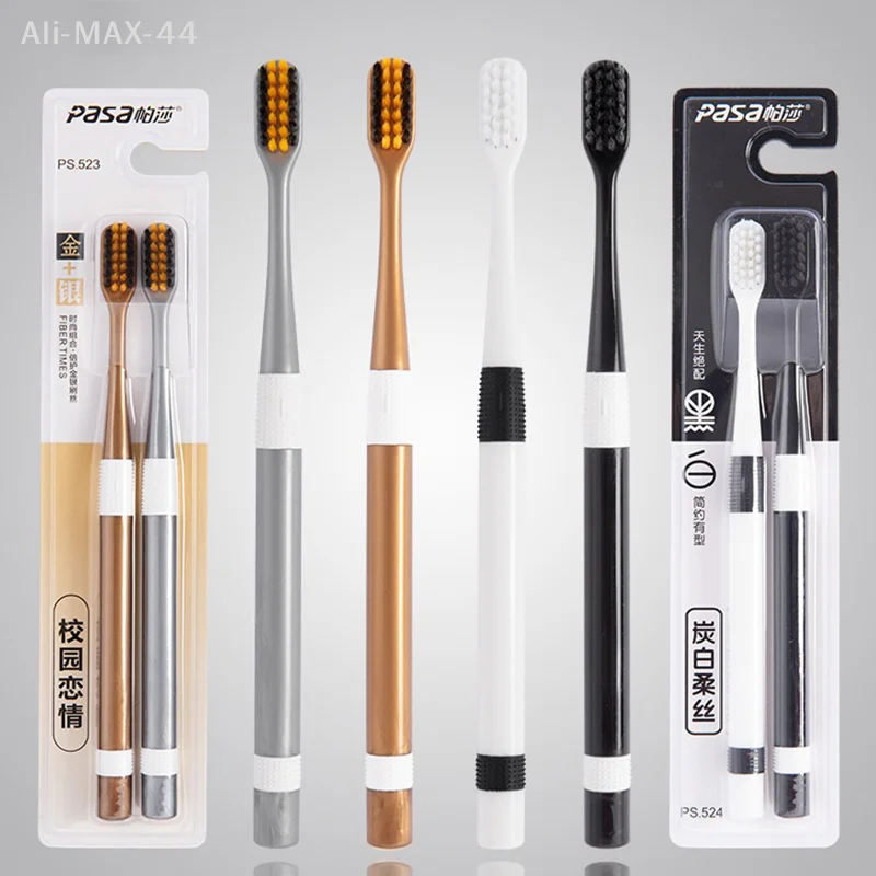 2 Pcs Adult Bamboo Charcoal Toothbrushes Set Ultra-Fine Bristles for Gentle Cleaning Family Outfit Couple Pack