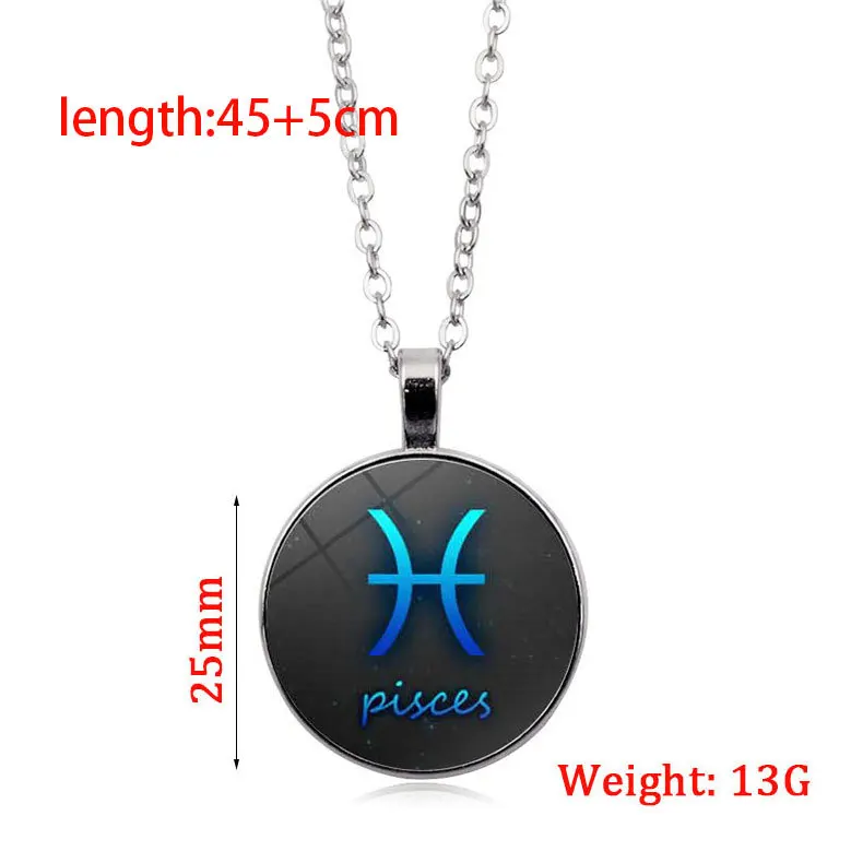12 Zodiac Constellation Glow In The Dark Time Gemstone Round Pendant Necklace Sweater Chain Fashion Jewelry Gifts For Women Men