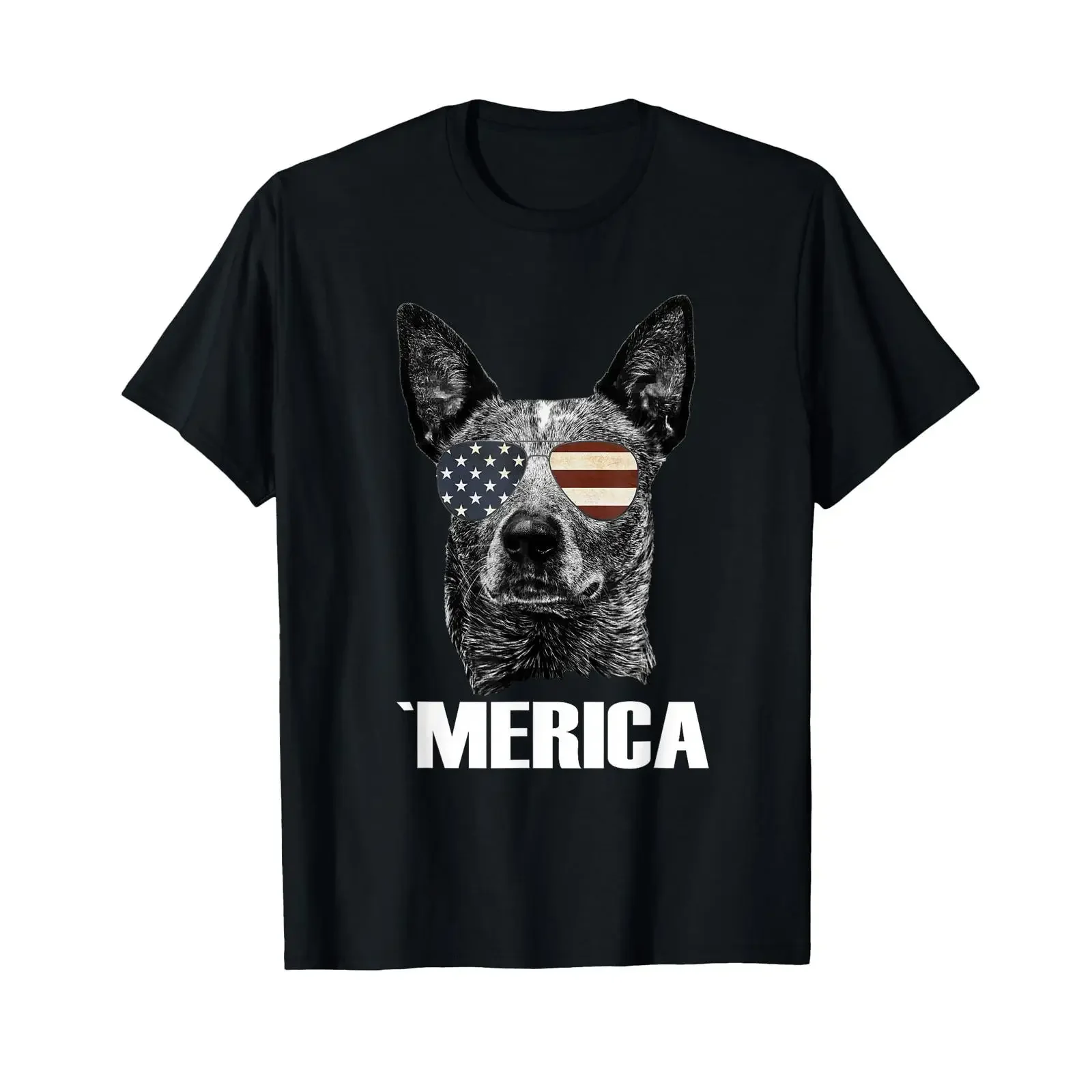 Merica Australian Cattle Dog with USA Flag Sunglasses T Shirt vintage Washed Stylish Unisex graphic Top For Everyday Wear