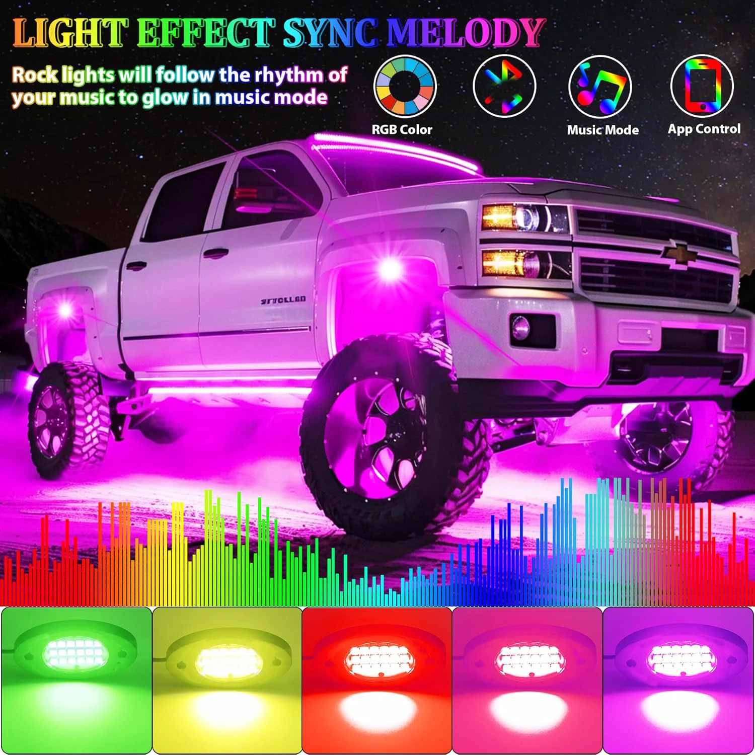 6/8/12Pods النيون LED أضواء الصخور App التحكم RGB LED Underglow أسفل الضوء متعدد الألوان للسيارات SUV شاحنة أضواء تحت الجسم 12 فولت #2