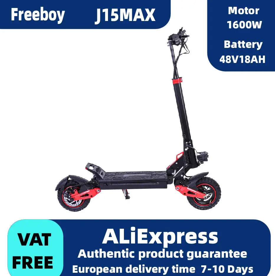 FREEBOY J15max 48V18AH Electric Scooter 10 INCH OFF-ROAD TIRE E-Mountain Scooter 1600W motor Adult Foldable Escooter