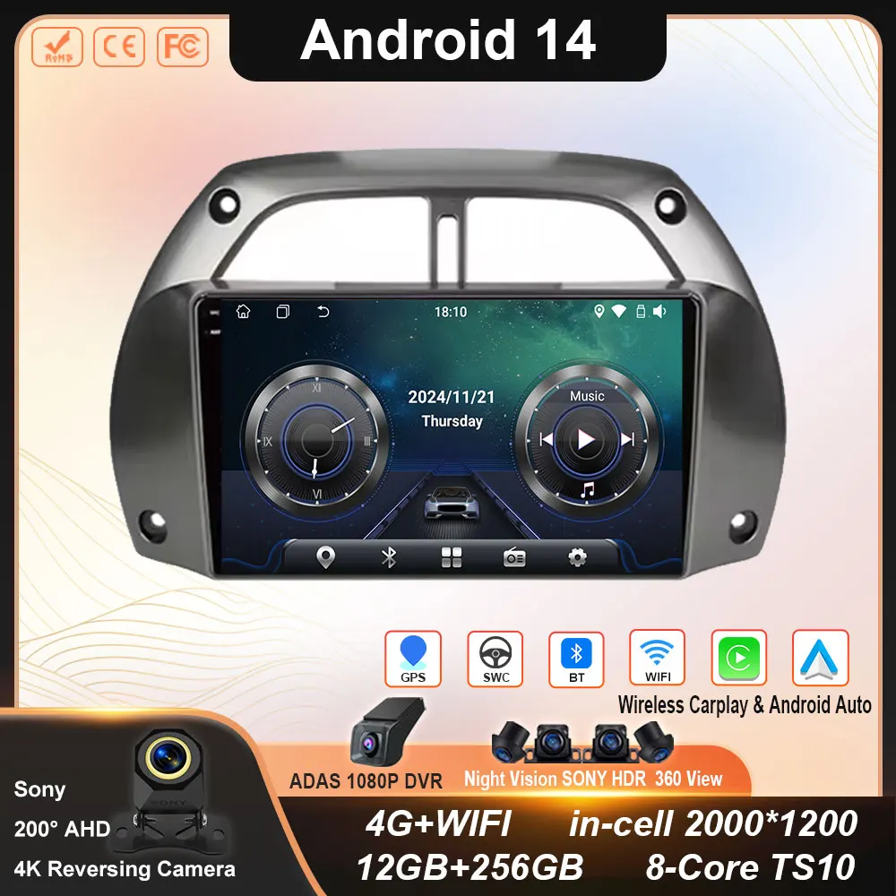 

Android 14 For Toyota RAV4 Rav 4 2001 2002 2003 2004 2005 2006 Car Radio Multimedia Player Wireless Carplay Stereo GPS NO 2 DIN