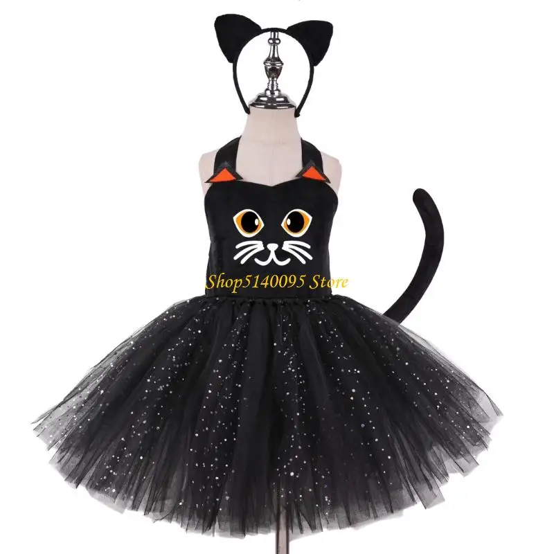 Dxae Cats Ears Headbands Tutusドレスハロウィーンコスプレ衣装動物猫衣装