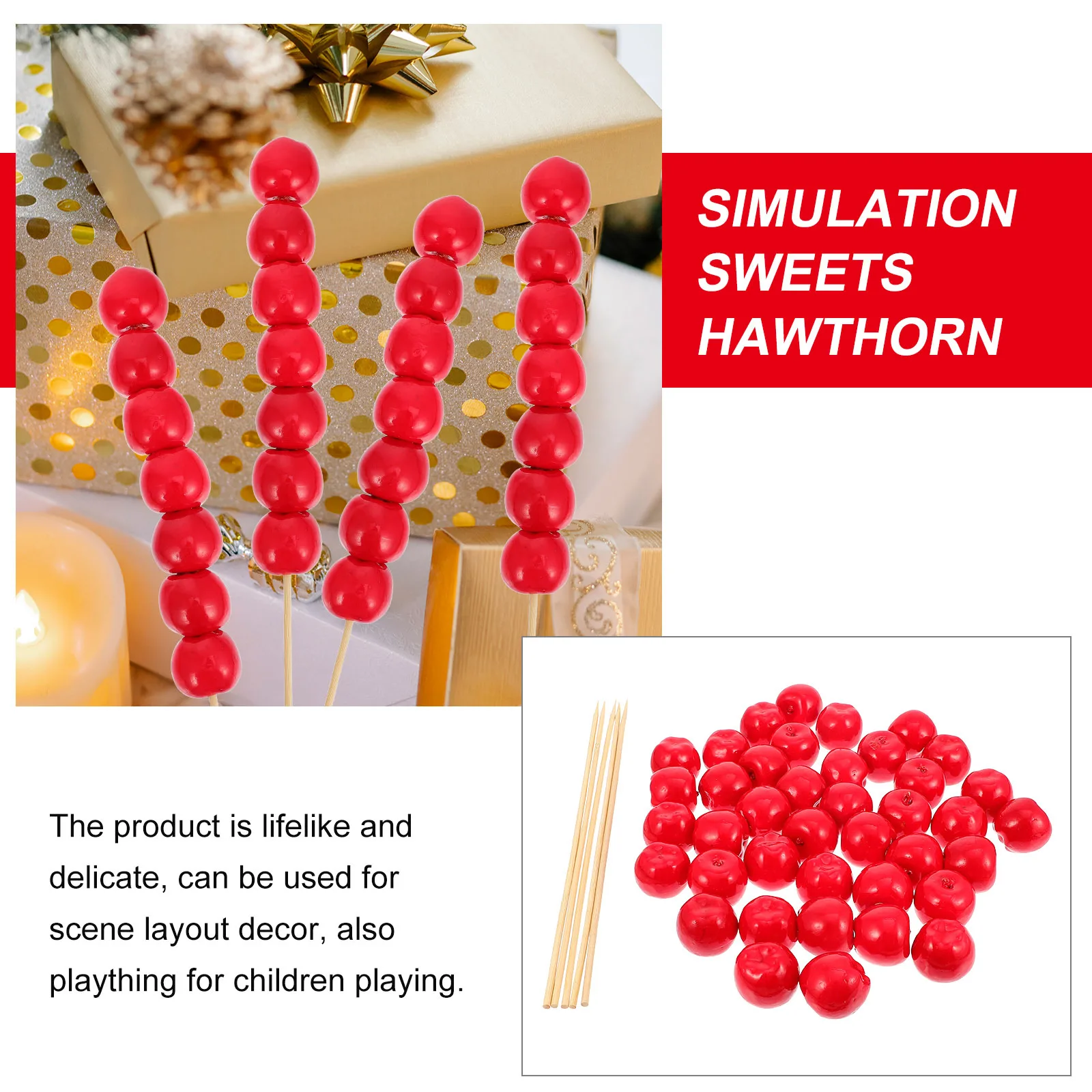 Simulación de espino confitado, modelos de aperitivos chinos tradicionales, accesorios de comida falsa realistas, decoración de Año Nuevo, 5 uds.