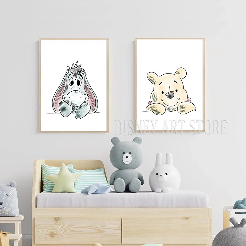 Winnie the Pooh Print Minimalism Cute Cartoon Piglet Watercolor Art Canvas Painting New Baby Gift Kids Room Decor