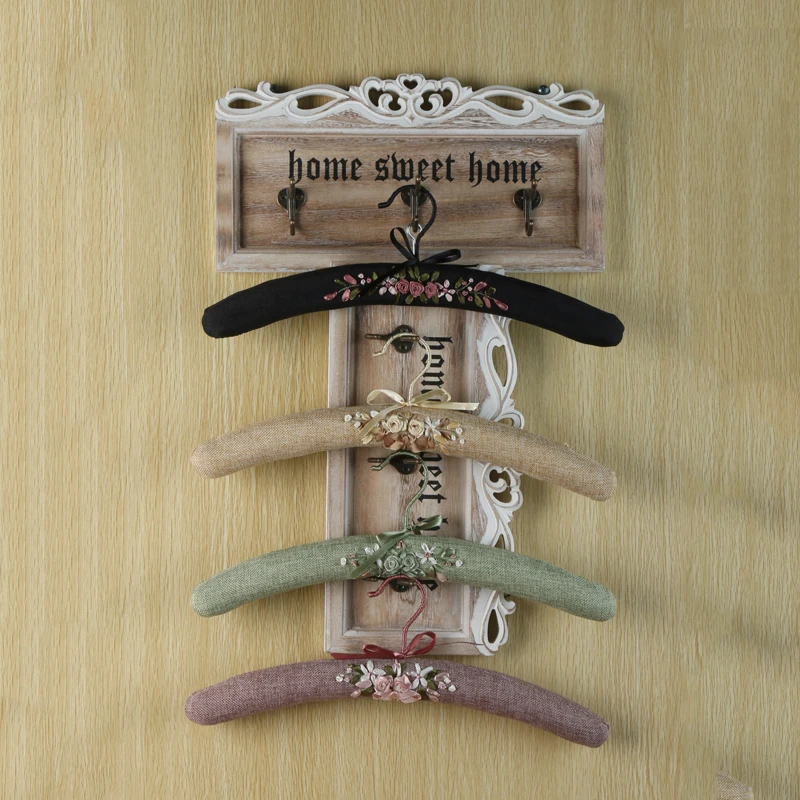 

Ele European Embroidered Flower Clothes Hanger Silk Ribbon Non-Slip Fabric Wrapped Luxury Display Clothes Hanger Premium