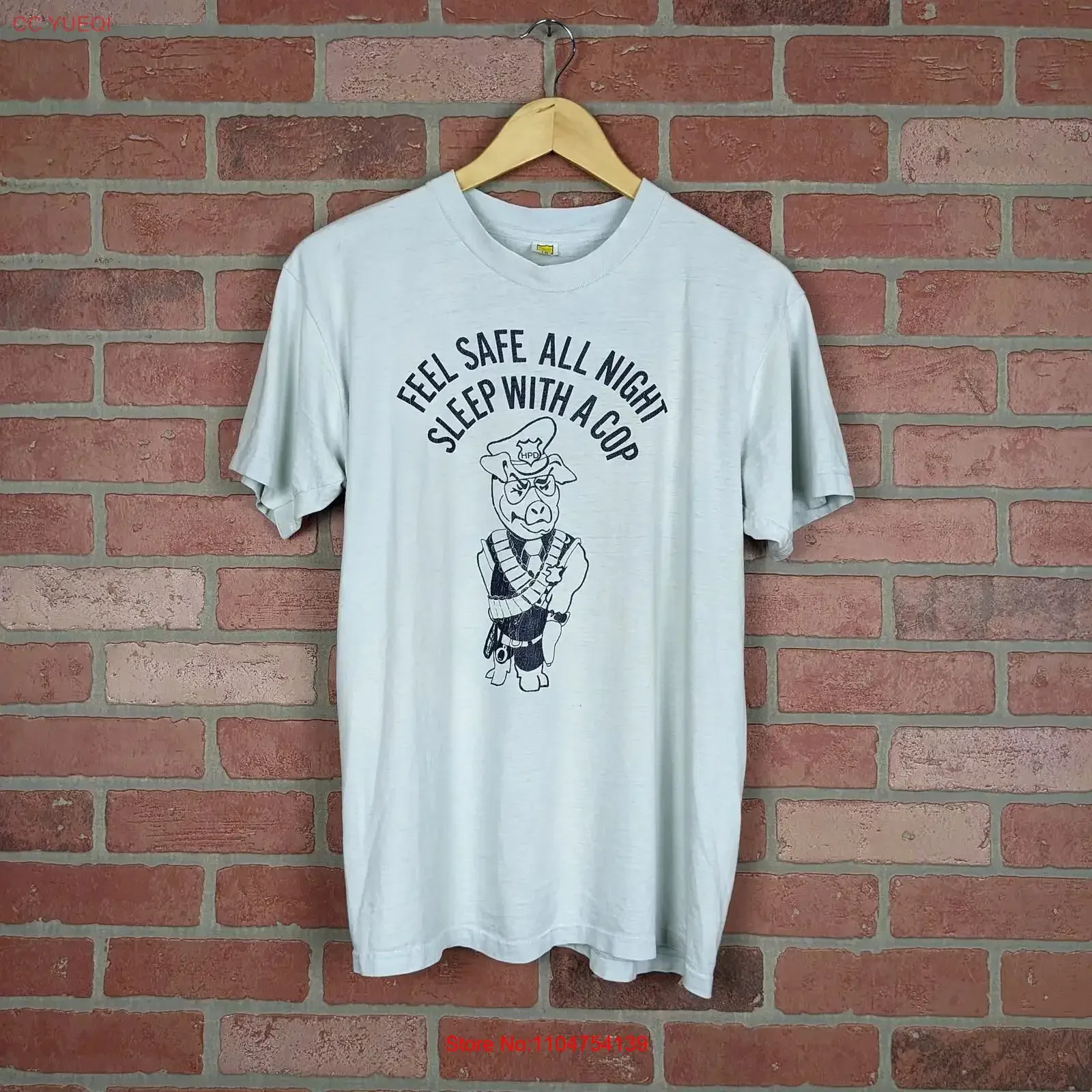 Vintage 70s 80s Feel Safe All Night Sleep With A Cop ORIGINAL T Shirt Medium Large vintage Washed graphic Stylish Stretched