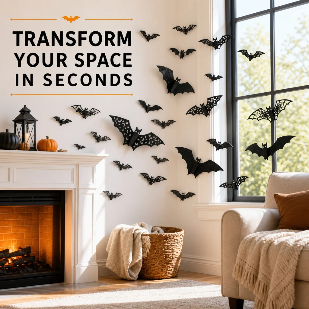 3D Halloween hollowed out paper bat DIY holiday party shopping mall window decoration wall stickers