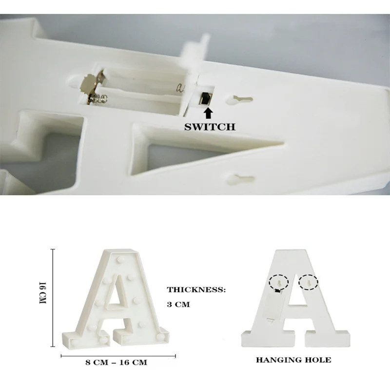 16cm LED letter light warm light, letter number luminous letter light with battery, used for home decoration lights for proposal