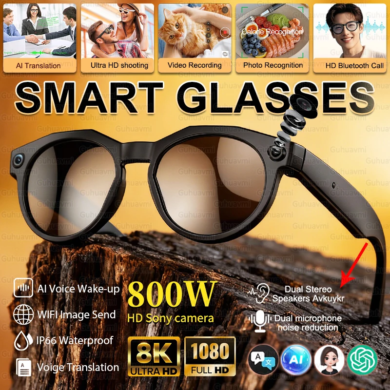 

New AI Smart Glasses 8MP Pixel HD Camera Video Recording Sunglasses ChatGPT Voice Assistant Translation Bluetooth Call glasses