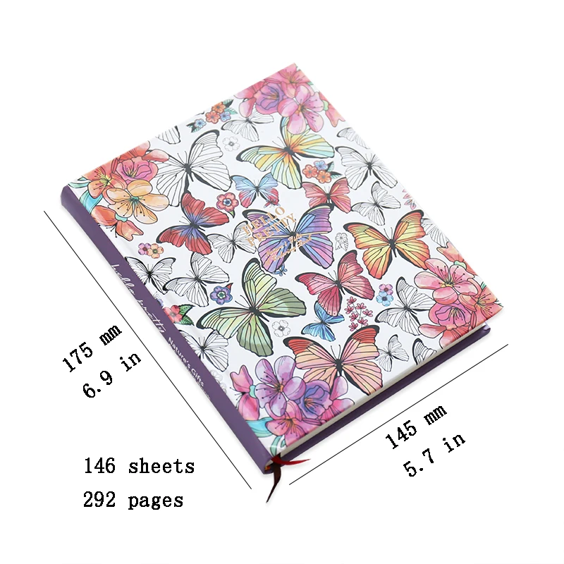 Hardcover Thick Notebook Coloring Illustrated 148 Sheets Coloring Illustrated  Beautiful Butterfly Diary Student Notepad ﻿