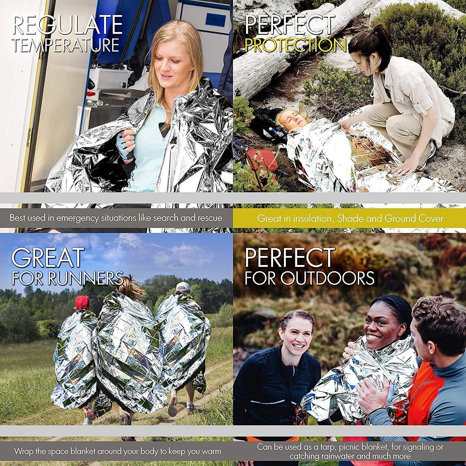 4枚入り緊急用マイラーサーマルブランケット、NASA設計の保 - Emergency Mylar Blanket のレビューと価格
