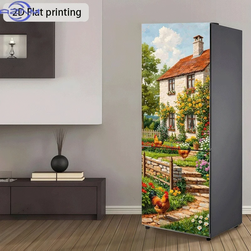 2D Flat Printing 1pc Refrigerator Sticker 23.62×70.87inch Country Chicken Coop Scenery Theme Design Wall Sticker Decorative Wa