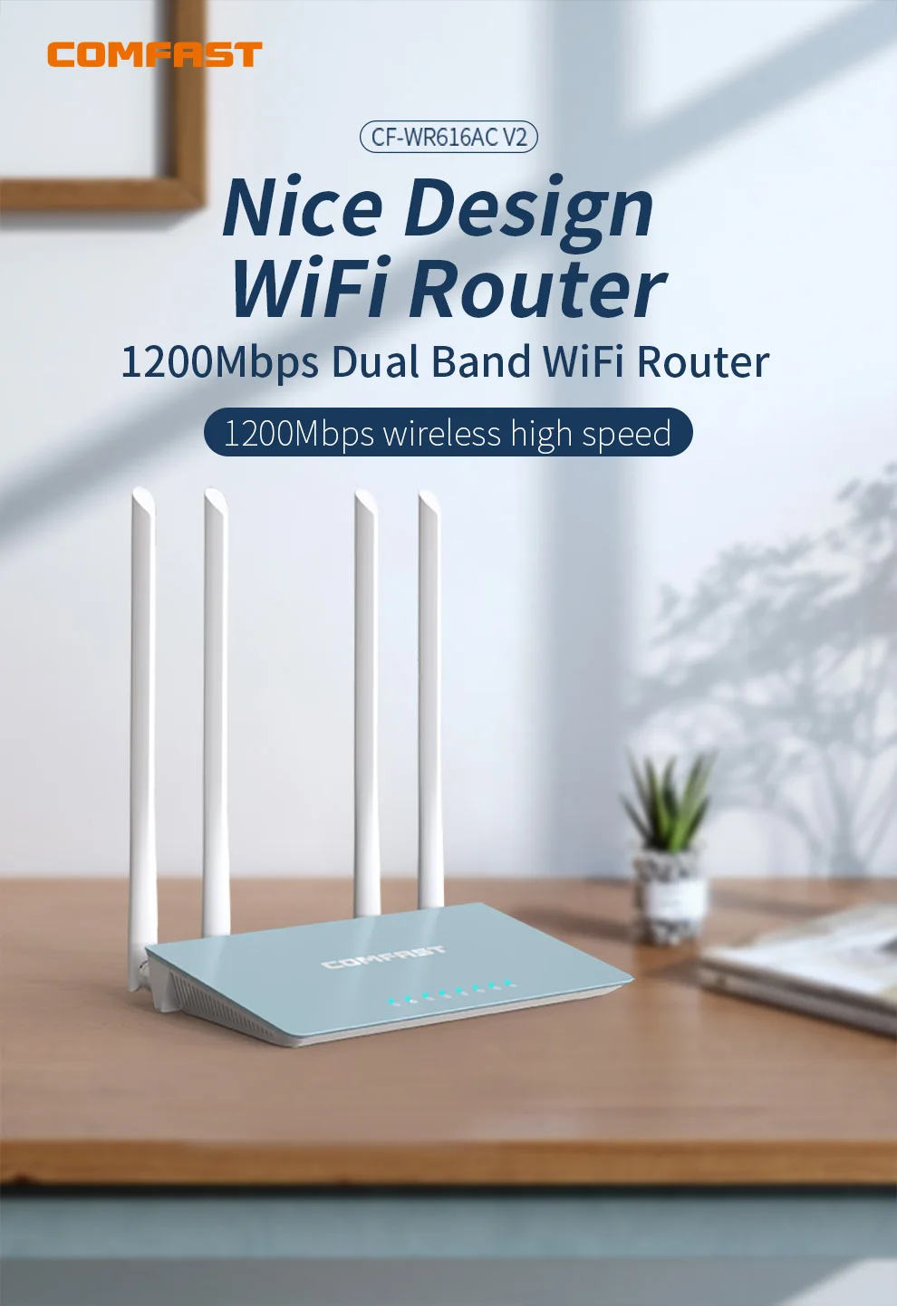 Comfast 1200Mbps High Speed Dual Band Wireless Router 1 WAN+3 LAN RJ45 Ports 4*5dbi High Gain Antenna 11AC WiFi Router MUMIMO