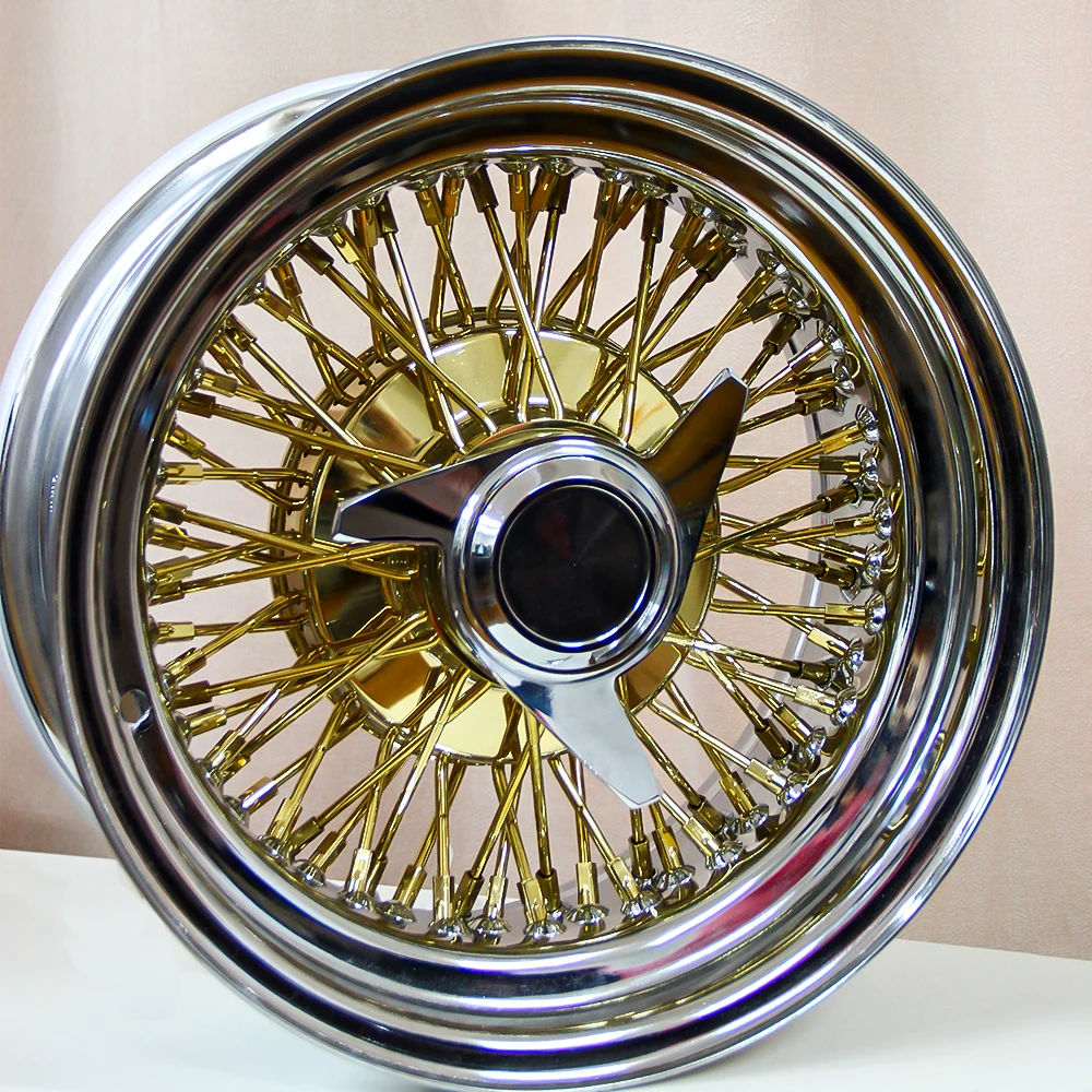 

Jiangzao 2024 13x7 14x7 14 15 19 20 24 26 Inch All Gold Wire Steer Spoke Wheels Rims 4x4