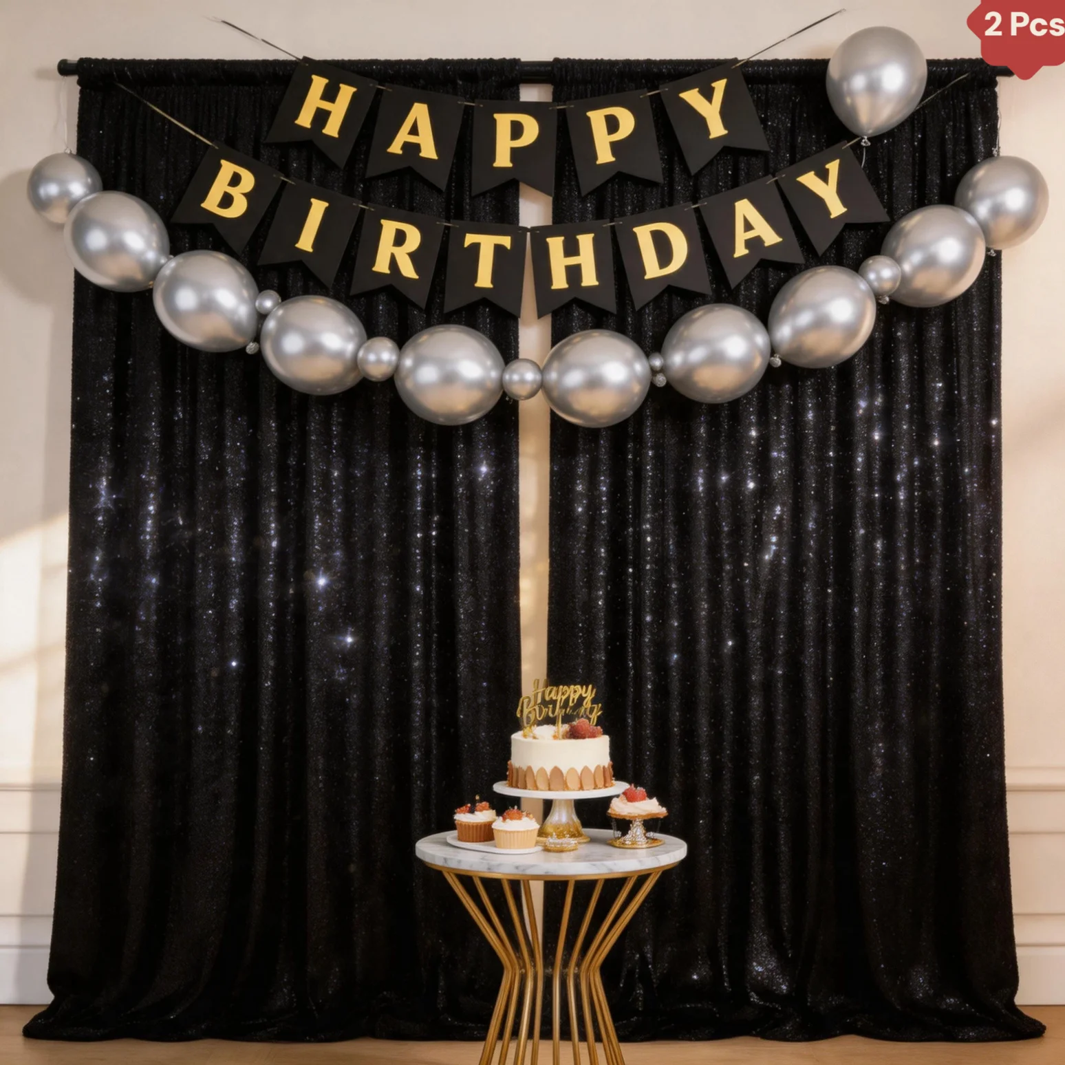 

2 Pcs Black Backdrop Curtains,48"W x 120"L Sequin Party Curtains Seamless Background for Parties Halloween Decoration
