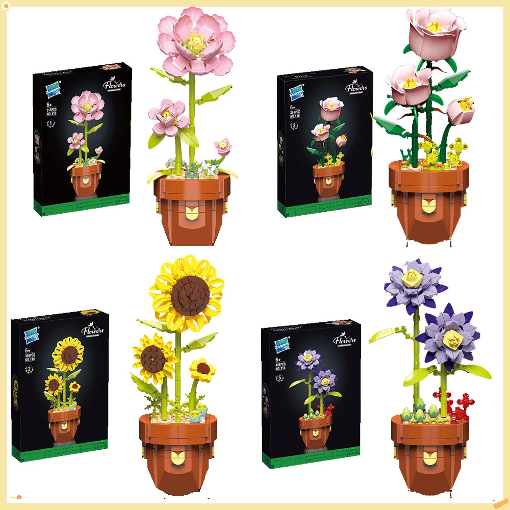 

Simulation Building Block Flower Potted Plant Red Rose Lotus Assembling Building Block Toy Valentine's Day Gift Multiple Choices