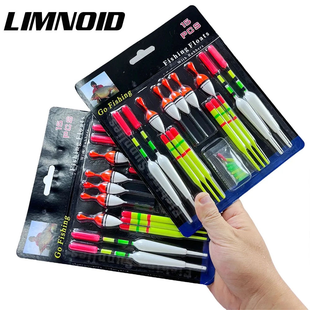 Limnoid 15-teiliges Angelposen-Set, hohe Sichtbarkeit, langlebig, schwimmfähig, kompakt, tragbar, mit Gummistopfen für das Angeln im Süßwasser
