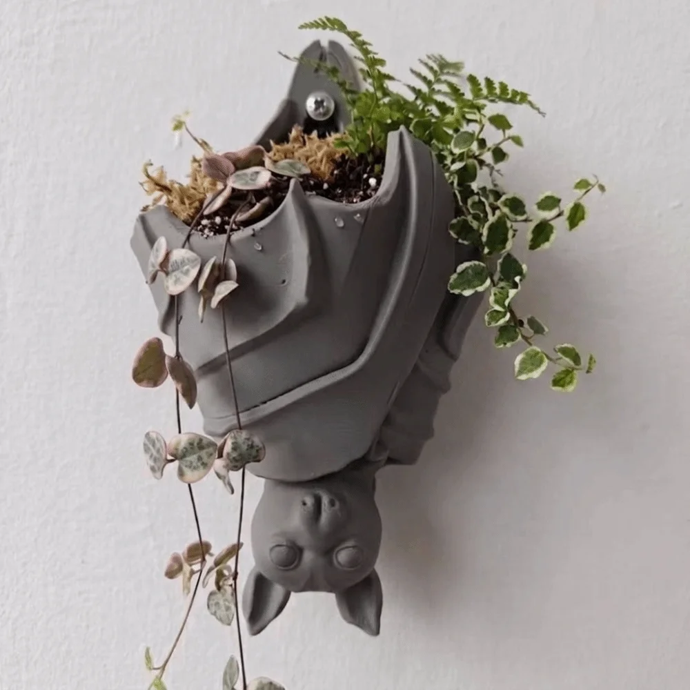 3D Printed Bat Hanging Planter Halloween Gothic Style Bat Shaped Flower Pot Funny Creative Flower Container Home Decoration