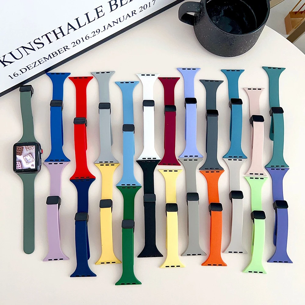 

Slim Silicone Strap For Apple Watch Bands 44mm 40mm 49mm 42mm 41mm 45mm Sport Rubber Correa for iWatch Ultra 8 7 SE 6 5 4 3 2