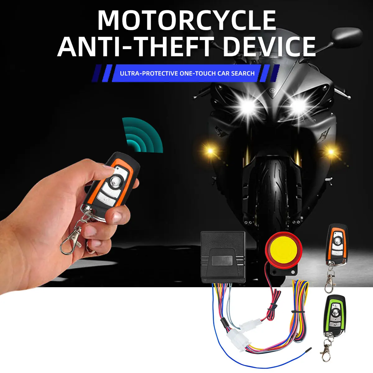 1 Set Universal Motorcycle Alarm System One-way with Engine Start Remote Control Key Fob 12V with Overload Protector