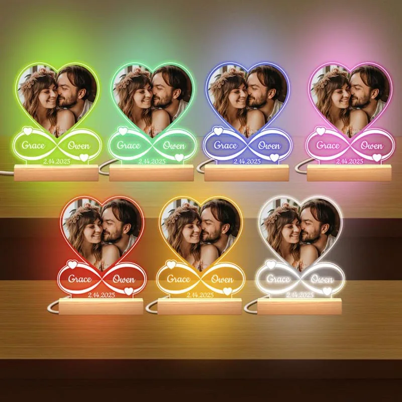 Custom couple gift — personalized acrylic photo lamp with night light & plaque frame for anniversary/wedding 3