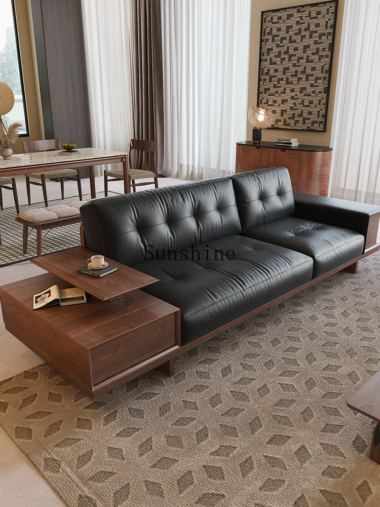 North American black walnut solid wood antique style living room leather sofa