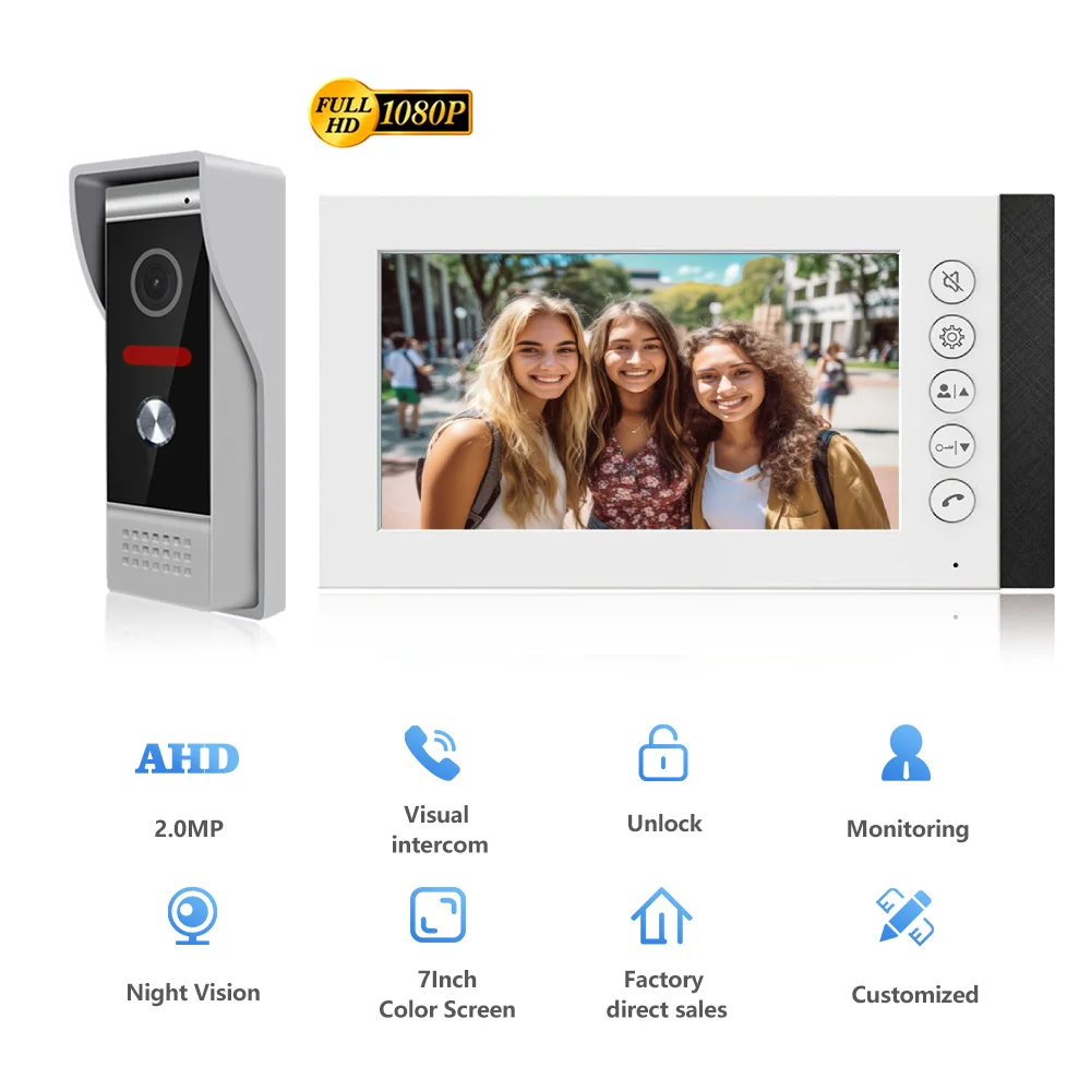 

FULL HD 1080P Video Door Phone Wired 2MP Visual Intercom Video Doorbell Indoor Monitor with IR-CUT For Home Security