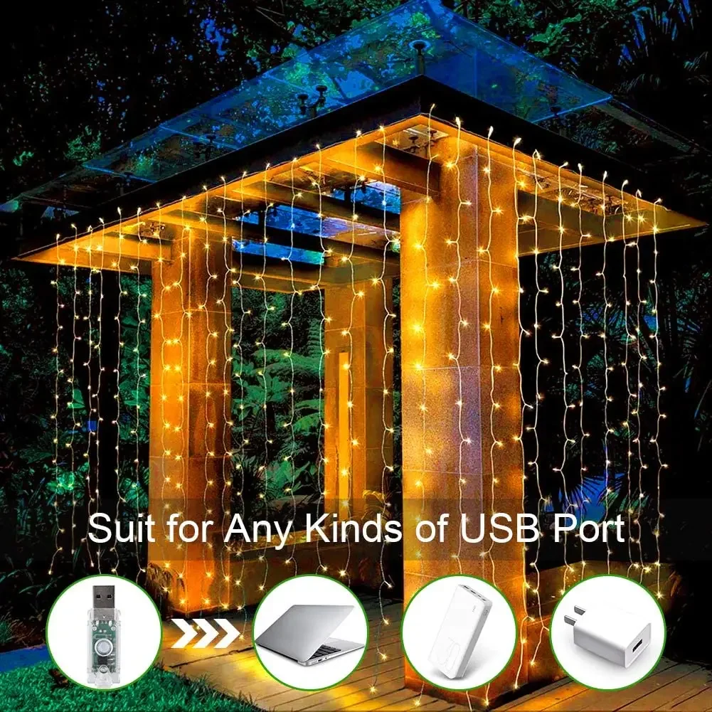 LED Curtain Garland on The Window USB String Lights Fairy Festoon Remote Control New Year Christmas Decorations for Home 3MX3M