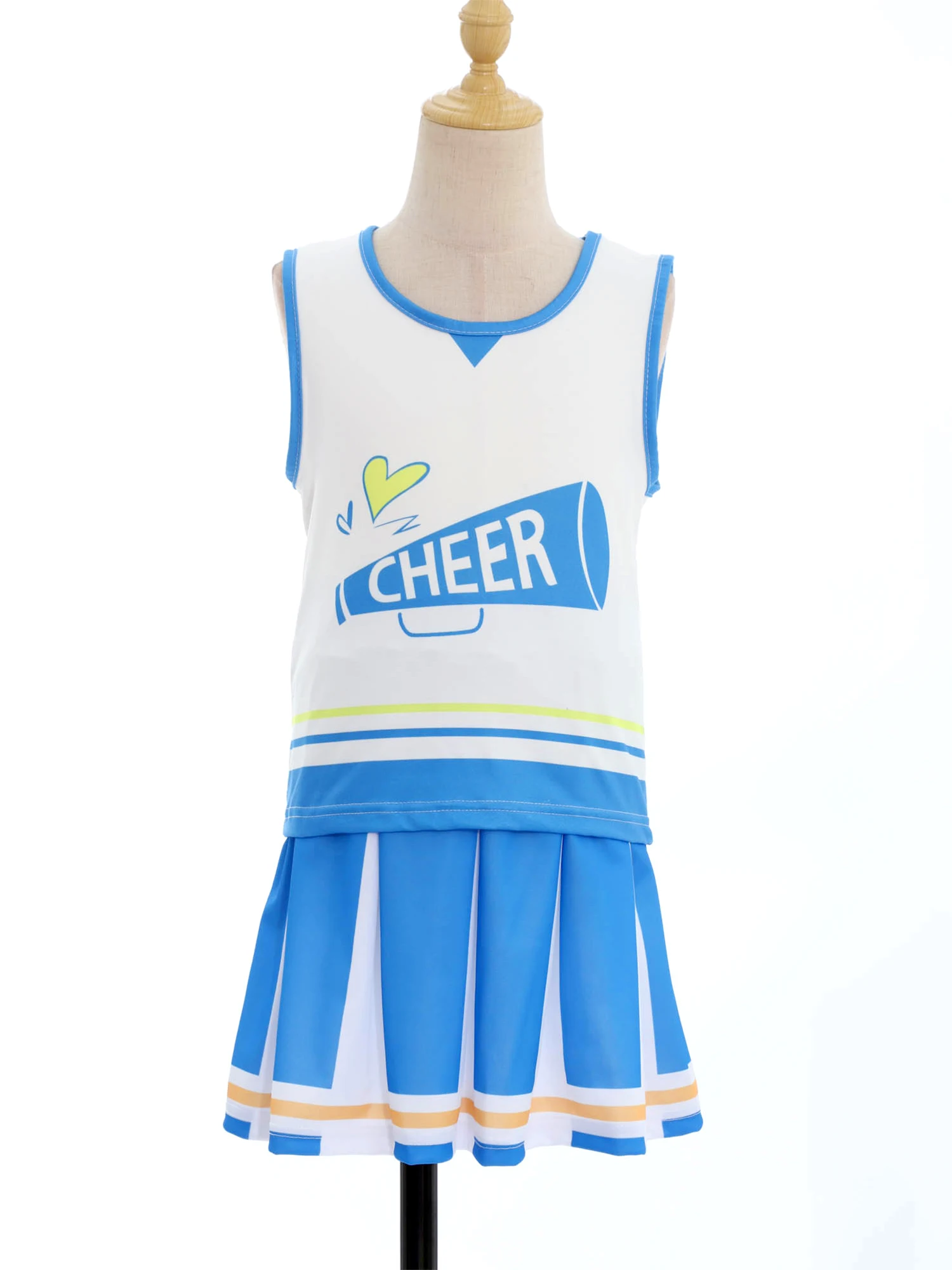 ملابس رقص يهتف للأطفال بنات يهتف زعيم طقم ملابس بألوان متباينة بدون أكمام تنانير علوية للأطفال زي التشجيع #6