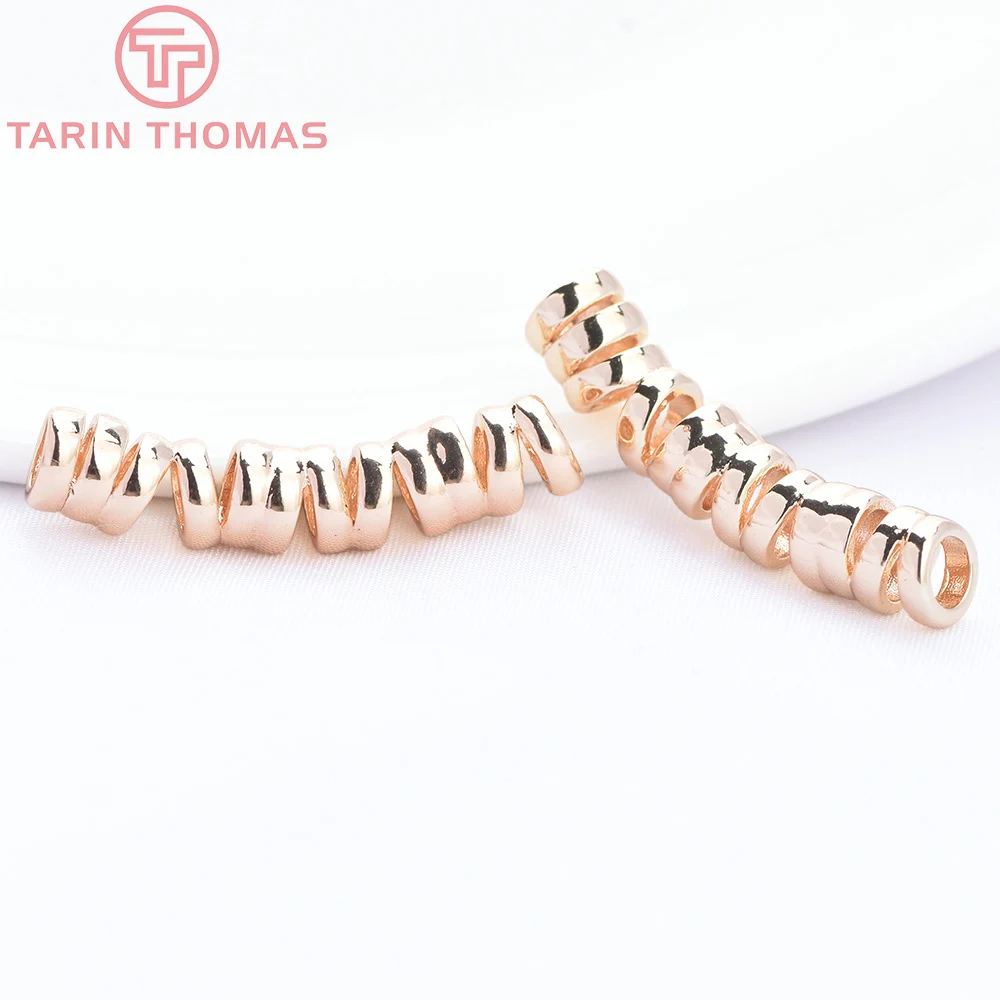 (9086) 2PCS 28.5x5.5MM 24K Gold Color Brass Telephone Line Bending Tube Necklace Pendants High Quality Jewelry Making Findings