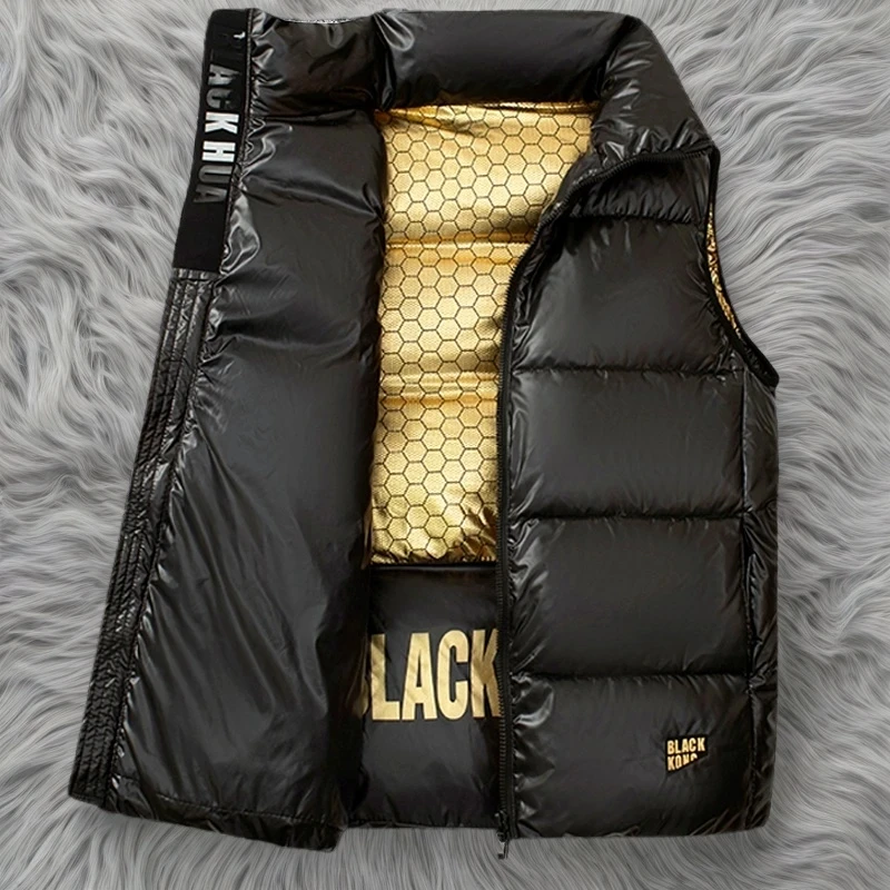 

Осень-зима, черный, золотой пуховый хлопковый жилет для женщин и женщин, большой размер, короткий пуховик на молнии, повседневные парки без рукавов