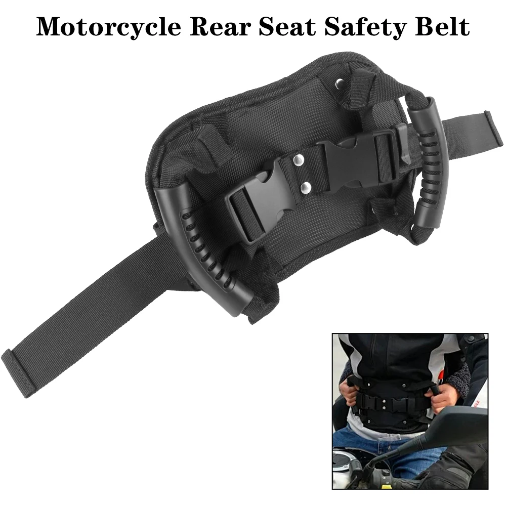 Motorcycle Rear Seat Safety Belt Safety Armrest Adjustable Back Seat Passenger Grip Grab Handle Non-Slip Universal