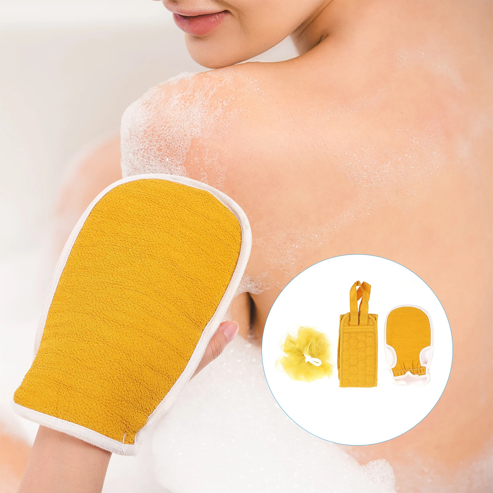 3 قطعة قفازات حمام الإسفنج مجموعة 3 قطعة دش الغسيل للظهر التقشير الجلد الميت تنظيف المحمولة السفر استخدام حزام طويل