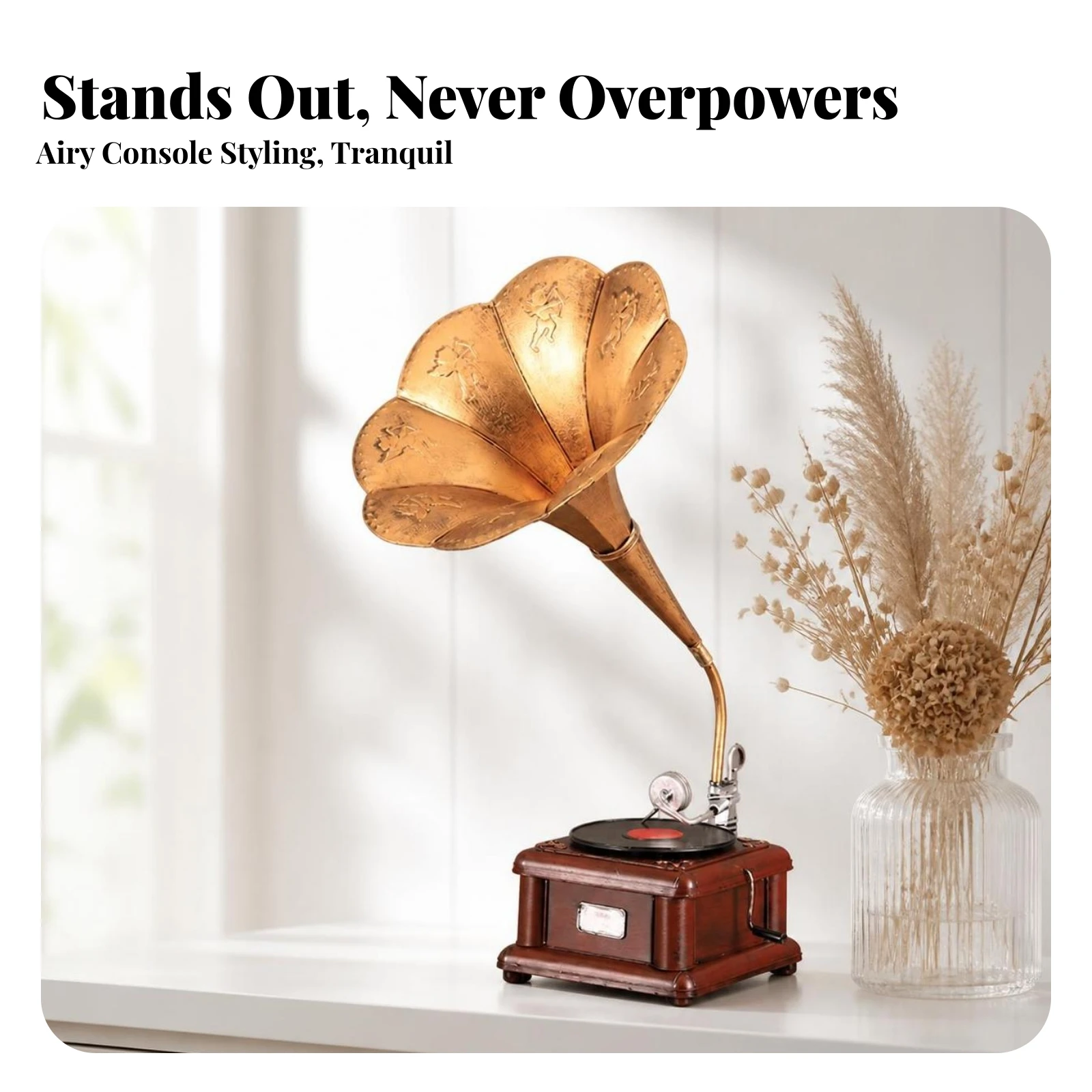 Gramophone Model with Sound Funnel Nostalgic Retro Gramophone Ornament Vintage Phonograph Decor Classical Audio Disc Player