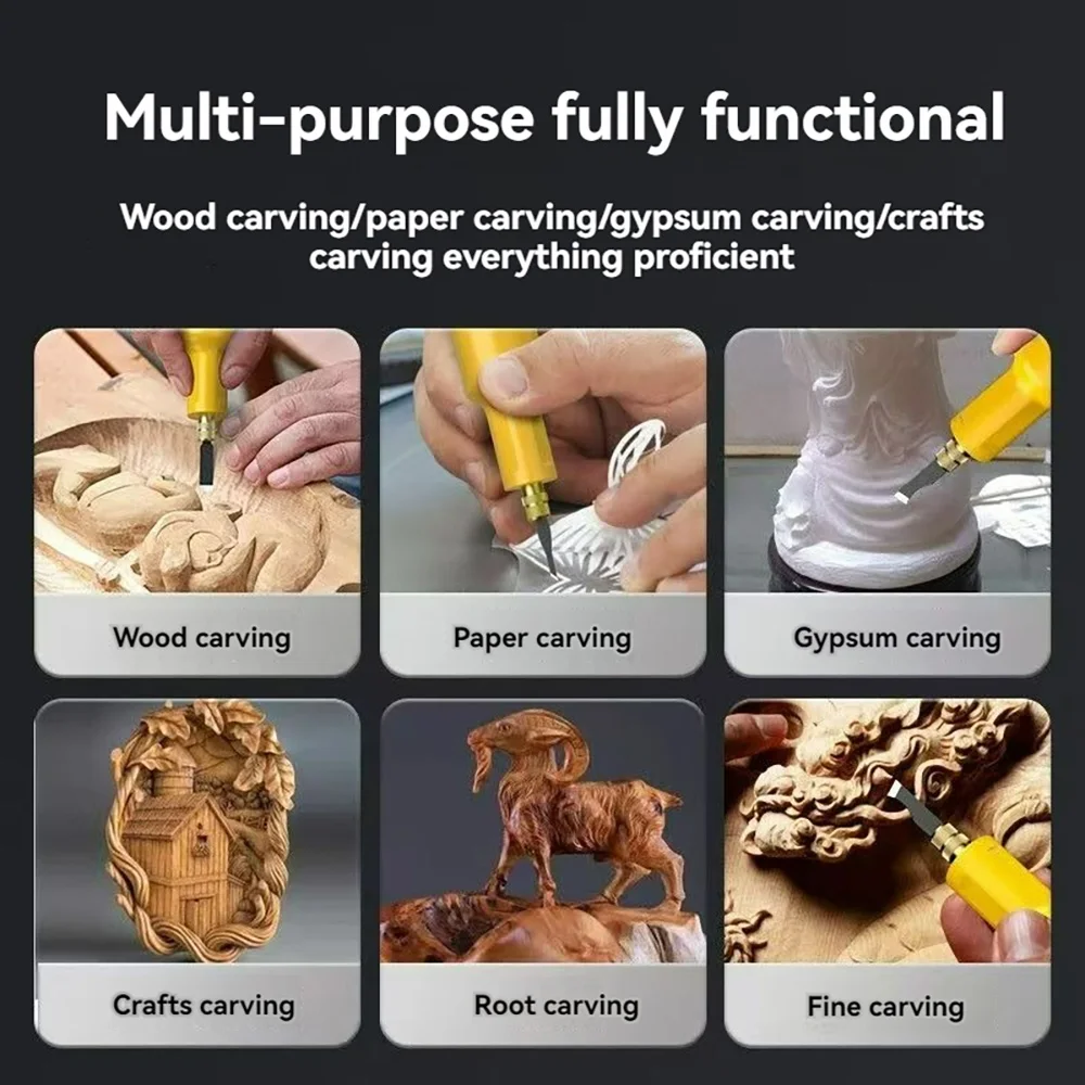 15000RPM 4.2V 20PCS Blade Carpenter Root Sculpture Mini Power Carving Chisel Carpentry Lithium Electric Carving Knife Chisel Set