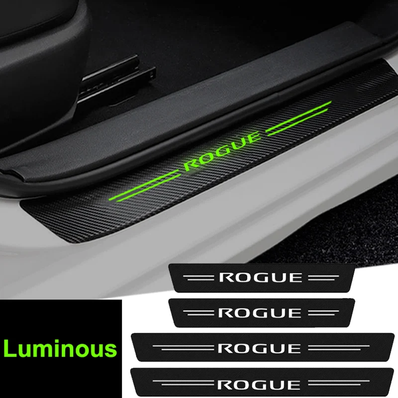 Luminous for Nissan Rogue Logo Carbon Fiber Car Doorsill Anti kick Stickers Threshold Strip Scuff Plate Protect Film Accessories