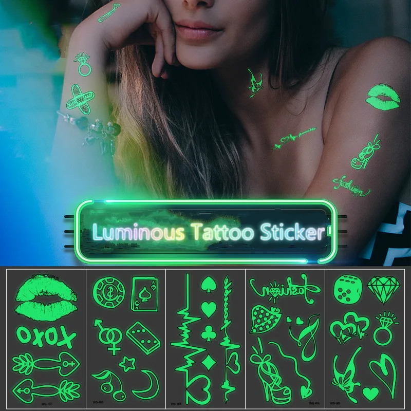 Luminous Tattoo Fake Tattoo Dark Waterproof Sexy Temporary Tattoo Stickers Body Art Fluorescent Simple Tattoo Sticker for Party