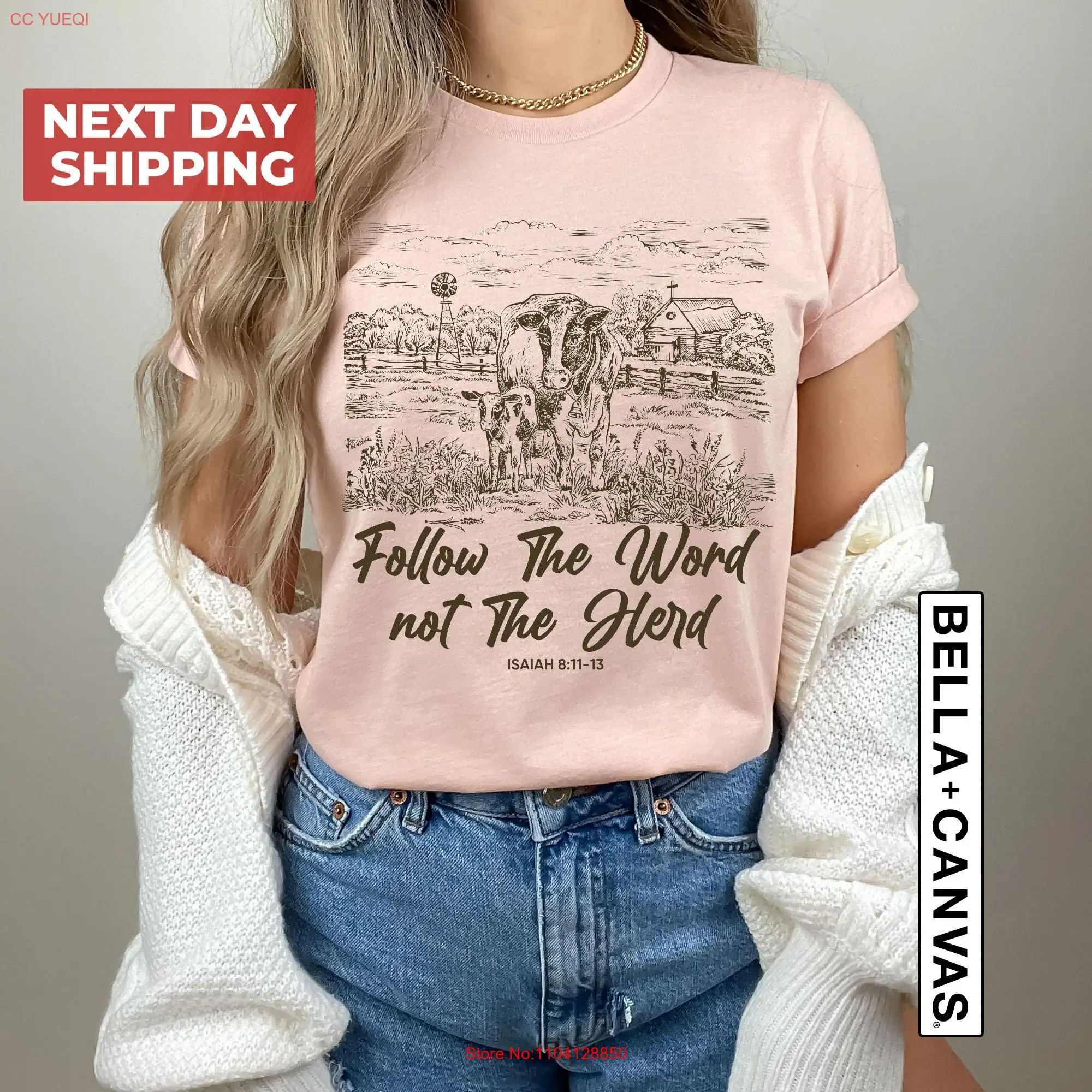 Follow the Word Not Herd T Shirt Funny Bible Isaiah 8 11 13 Western Cowboy Sweater Cow Christian Country